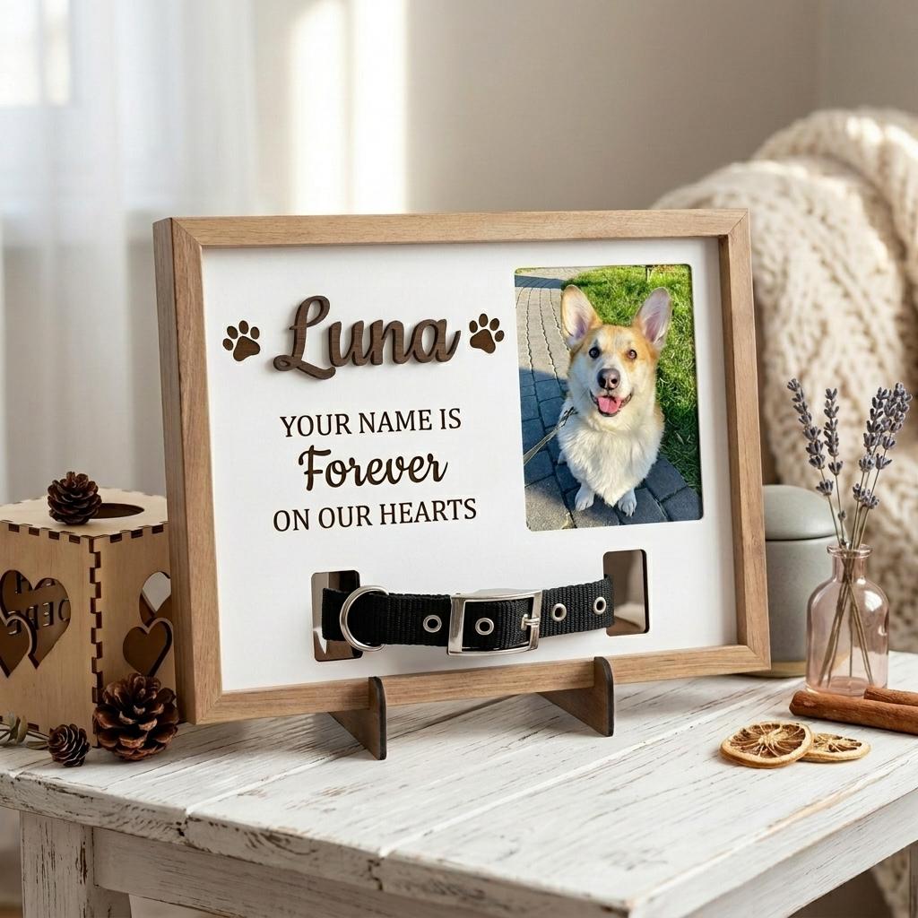 Personalized Pet Memorial Frame With Collar Holder, Custom Dog Loss Urn ...