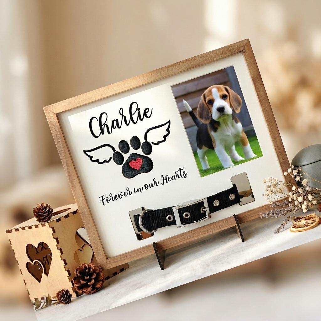 Personalized Pet Memorial Frame With Collar Holder, Custom Dog Loss Urn ...