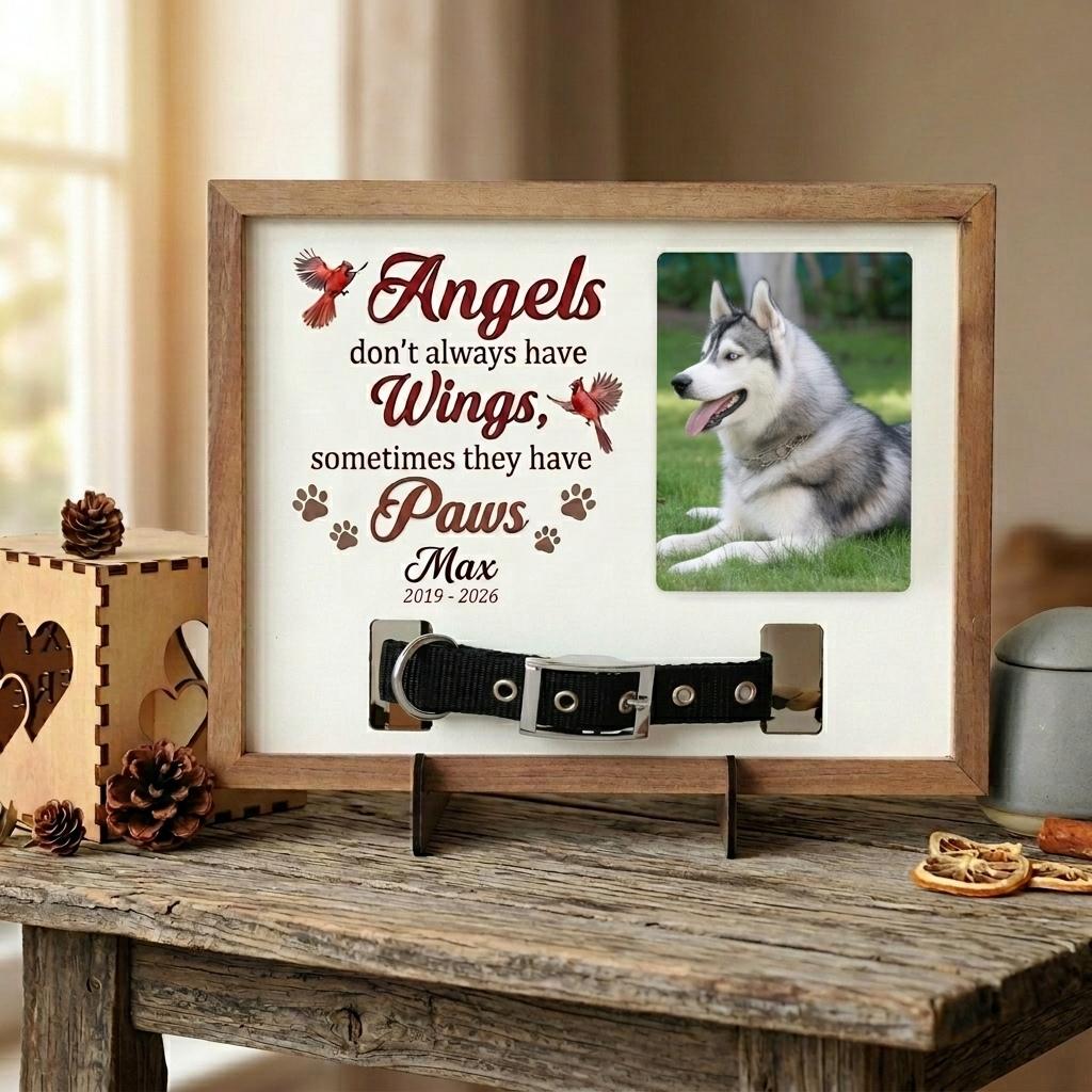 Personalized Pet Memorial Frame With Collar Holder, Custom Dog Loss Urn ...