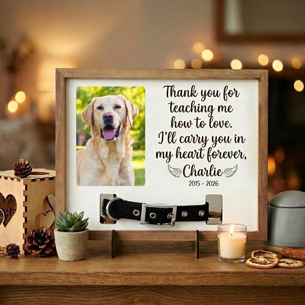 Personalized Pet Memorial Frame With Collar Holder, Custom Dog Loss Urn ...