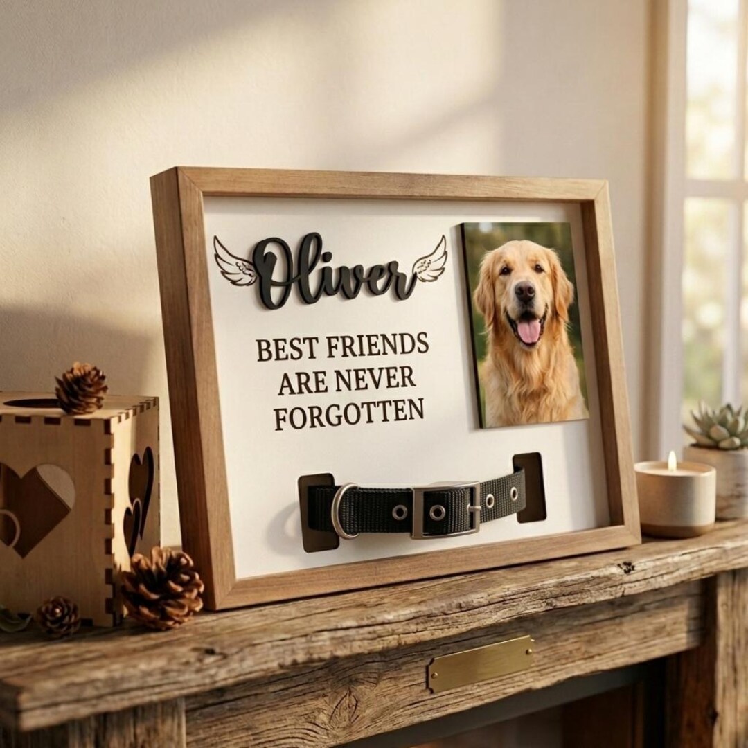 Personalized Pet Memorial Frame With Collar Holder, Custom Dog Loss Urn ...
