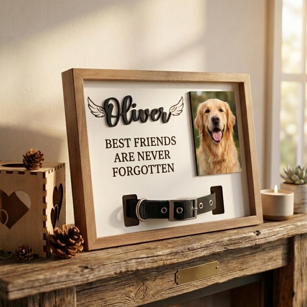 Personalized Pet Memorial Frame With Collar Holder, Custom Dog Loss Urn ...