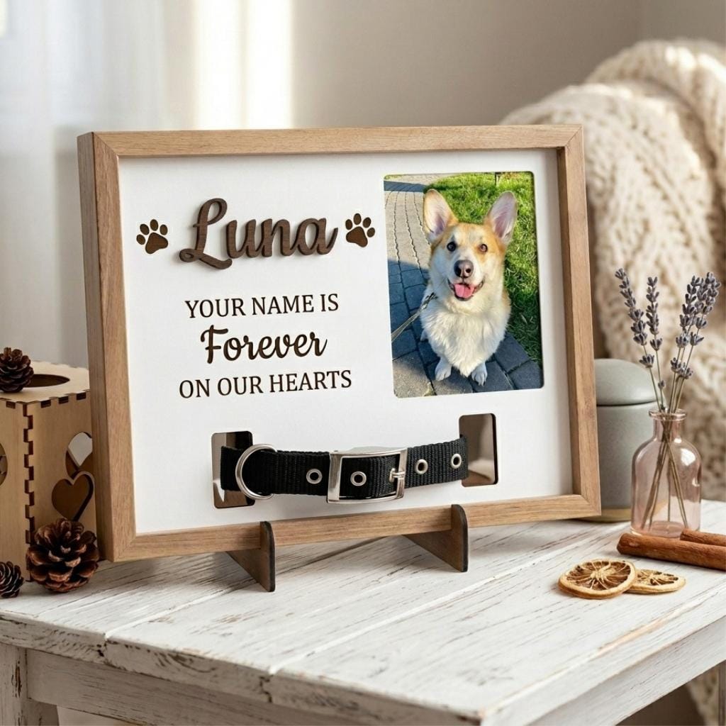 Personalized Pet Memorial Frame With Collar Holder, Custom Dog Loss Urn ...