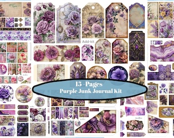 Kit de diario basura morado / Efímera vintage floral violeta (descarga digital)