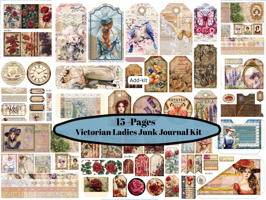 Victorian Ladies Junk Journal Kit | Elegant Women, Vintage Floral, Lace ...