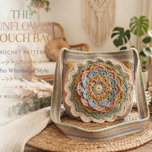 Sunflower Slouch Bag Crochet Pattern | Boho Whimsical Flower Tote (PDF Download)