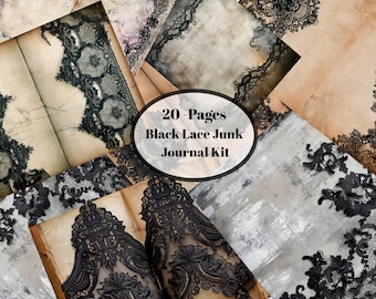 Kit de diario basura de encaje negro / Páginas góticas vintage, suministros para scrapbooking (descarga digital)