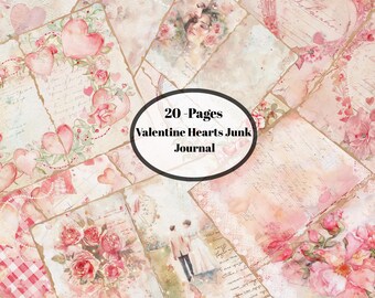 Páginas de diario con corazones de San Valentín / Kit de scrapbooking romántico rosa y rojo (descarga digital)