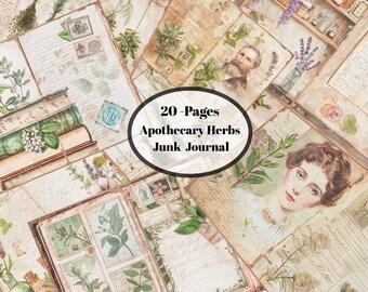 Kit de diario vintage de hierbas de boticario / Páginas de álbum de recortes botánico (descarga digital)