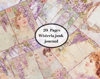 Wisteria Junk Journal Printable | Vintage Floral Journal Kit | Purple Vine Scrapbook Pages | Digital Download