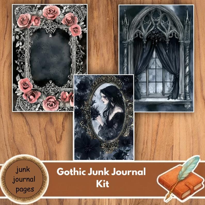 Gothic Black Rose Junk Journal Kit | Victorian Dark Romantic Ephemera ...
