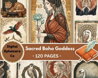 Kit de diario creativo "Diosa Boho Sagrada", efímeros místicos, páginas digitales boho vintage (descarga)