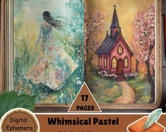 Paquete de papel digital de acuarela pastel caprichoso / Hojas de collage para diario basura (descarga digital)