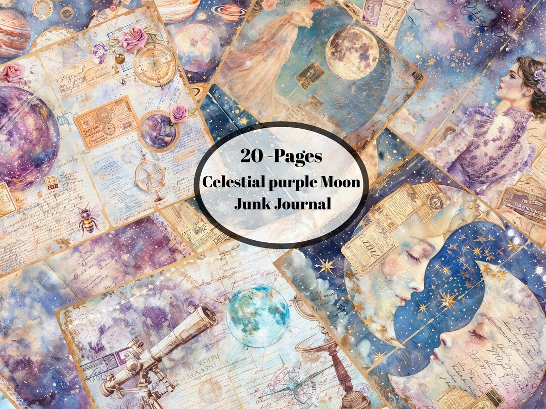 Celestial Purple Moon Junk Journal Kit | Mystic Astrology Pages ...
