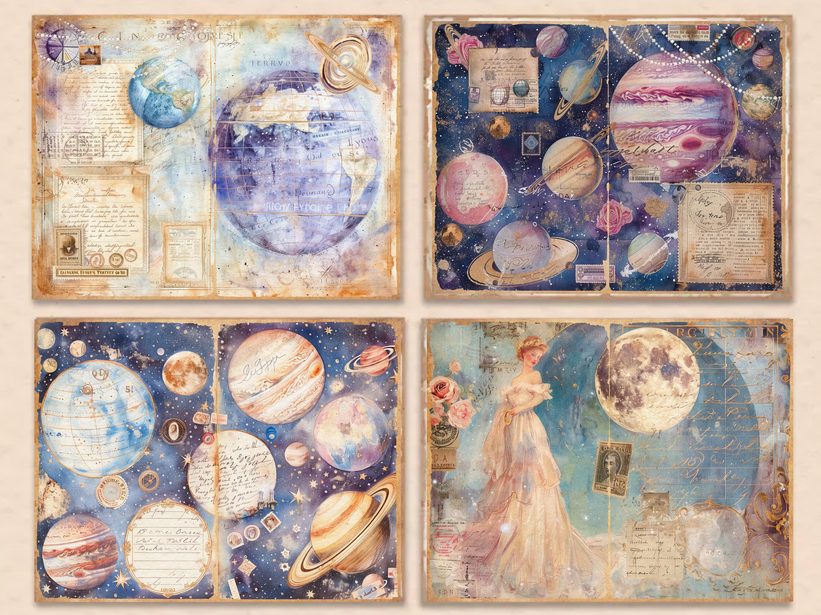 Celestial Purple Moon Junk Journal Kit | Mystic Astrology Pages ...