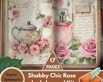 Kit de diario basura con rosas estilo shabby chic / Páginas efímeras con flores pastel (descarga digital)