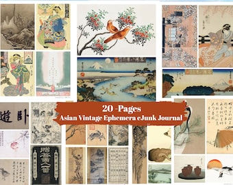 Efímeras vintage asiáticas imprimibles / Ilustraciones orientales antiguas / Insertos para diarios basura y álbumes de recortes / Descarga digital