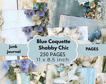 Páginas de diario estilo shabby chic Blue Coquette, kit de efímeros de encaje vintage