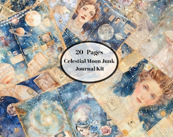 Kit de diario basura de la Luna Celestial / Páginas de astrología cósmica vintage (descarga digital)
