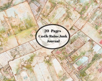 Páginas de diario basura de ruinas de castillos / Álbum de recortes gótico medieval (descarga digital)