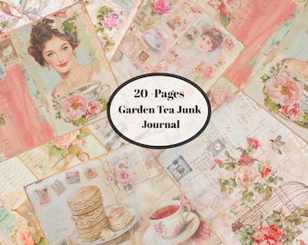 Páginas de diario vintage de té de jardín / Kit de álbum de recortes floral estilo cottagecore (descarga digital)