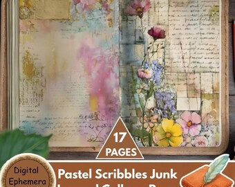 Páginas de collage de diario basura con garabatos pastel / Papeles digitales con puntos rústicos (descarga digital)