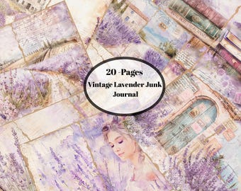 Páginas vintage de diario basura de lavanda / Kit de álbum de recortes floral antiguo (descarga digital)