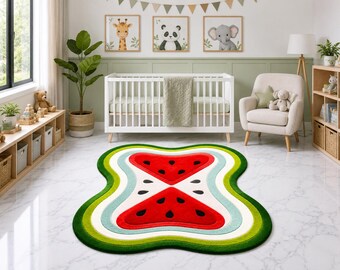 Alfombra de sandía hecha a mano, con mechones, decoración para guardería infantil, alfombra moderna irregular para sala de juegos, alfombra suave para el suelo.