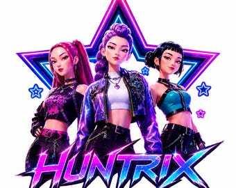 Kpop Demon Hunters Png Design, K-Pop Idol Group Shirt design, Girl Dinner Png, Anime Girl Sublimation, Huntrix Fans, Digital Download