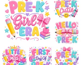 Pre-K PNG Bundle, Hello Pre-K PNG, Pre-K Cutie PNG, First Day of Pre-K Shirt, Little Miss PreK Sublimation, Digital Download