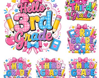 Third Grade PNG Bundle, Cute Back to School Designs for Shirts, Sublimation & Stickers, Instant Digital Download