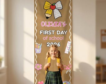 First Day of School Banner | 2x6 Walgreens Print | Kraft Paper Photo Backdrop | Editable in Canva (Digital Download)