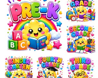 Back To School PNG Bundle | Pre-K Kindergarten First Second Third Fourth Grade | Teacher Shirt Sublimation