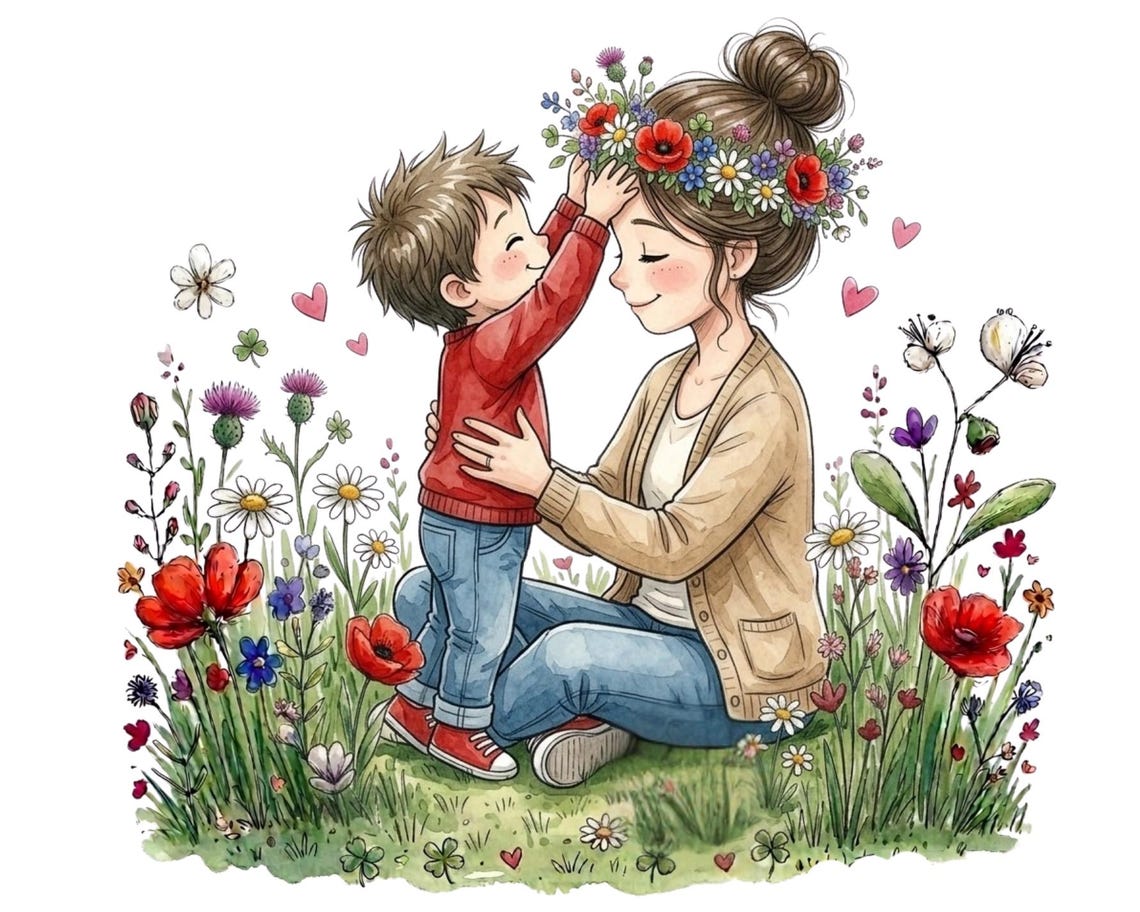 Mothers Day Clipart Bundle PNG, Mom and Baby Illustration, Watercolor ...