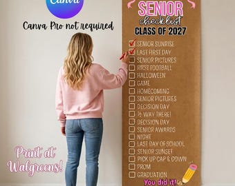 Editable Senior Checklist & Bucket List Banner Canva Template | Class of 2027 Senior Year Banner | Back to School 2x6  | Digital Download