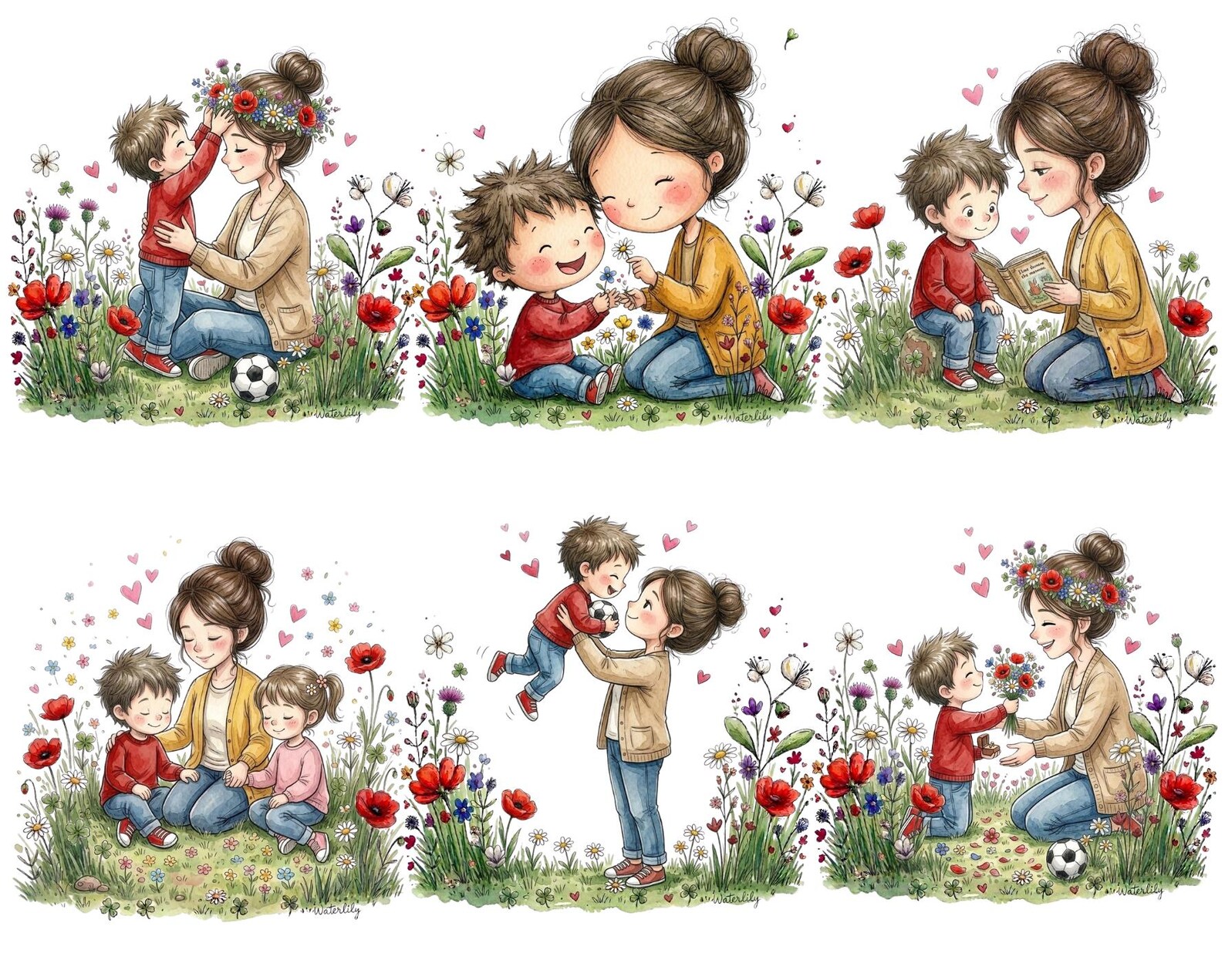 Mothers Day Clipart Bundle PNG, Mom and Baby Illustration, Watercolor ...