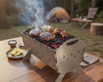 Personalisierter Edelstahl Holzkohlegrill, kleiner tragbarer Tischgrill, Mini Camping Grill