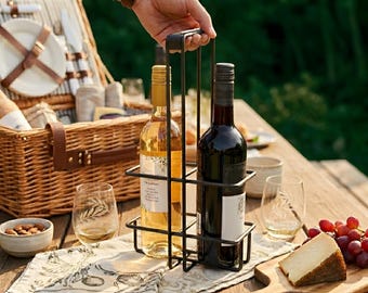 Metall Wein Flaschenträger für 2 Flaschen, Stahl Wein Caddy mit Griff
