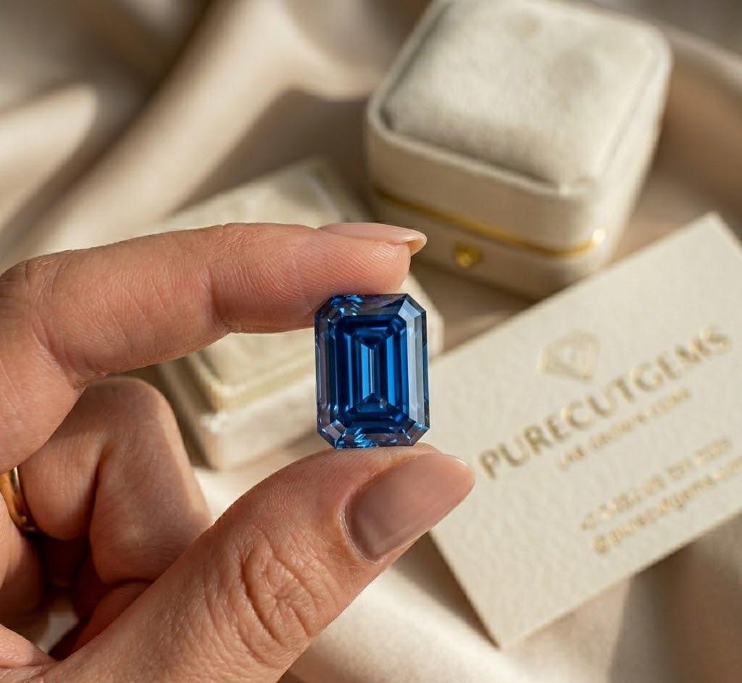 12 Ct Emerald Cut Blue Color Lab Grown Diamond D Color VVS1 Certified ...