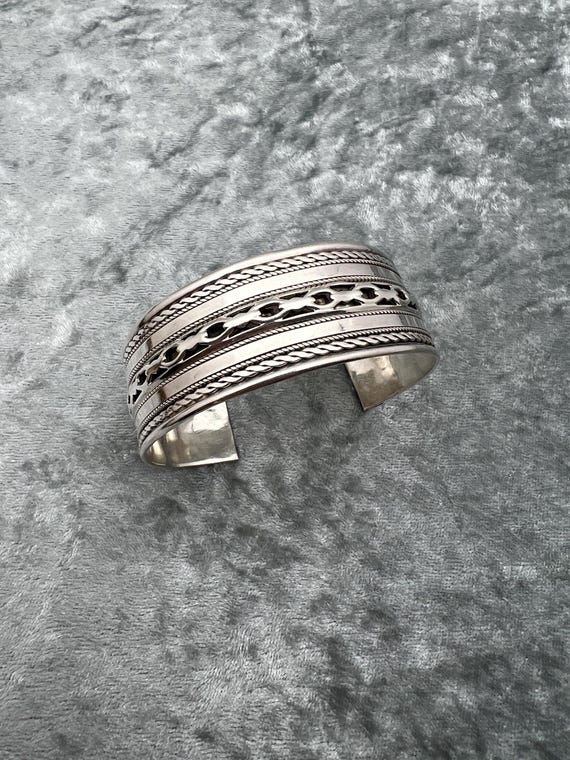 Mid Century Modern Solid Sterling Silver Wide Cuf… - image 1