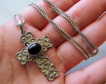 Vintage Sterling Silver 925 Large Cross Pendant With Bezel