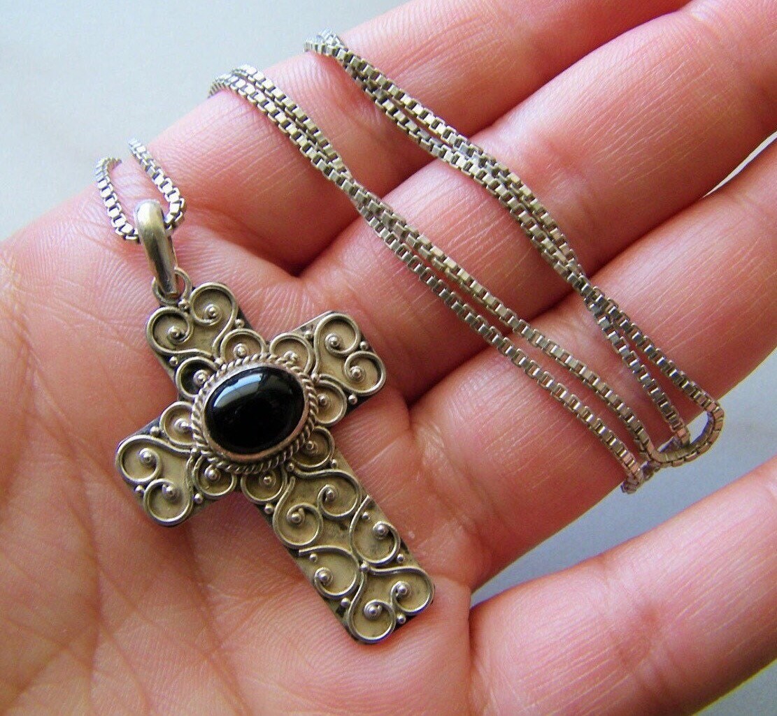 Vintage Sterling Silver 925 Large Cross Pendant With Bezel