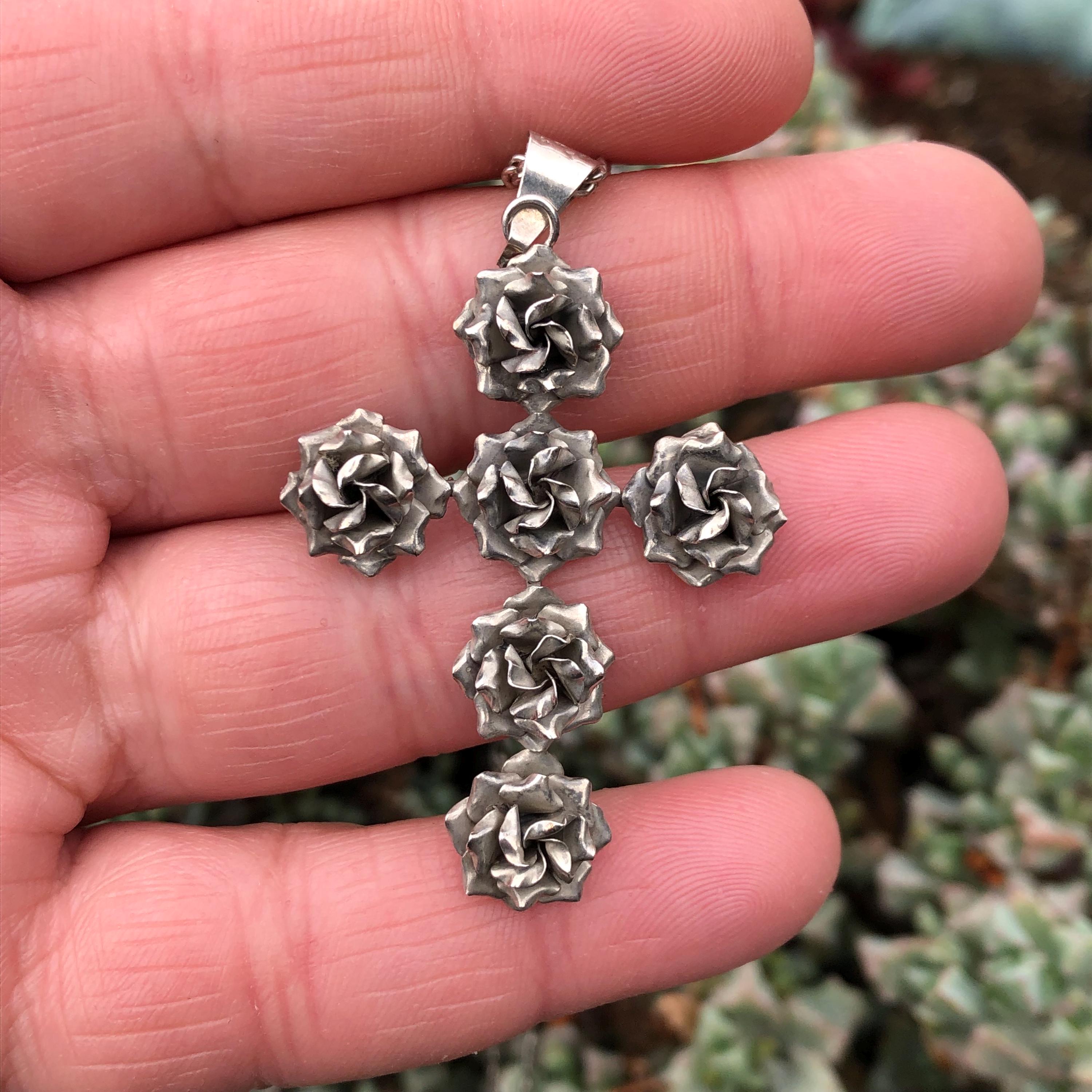 Vintage Taxco Mexico Large Sterling Silver Cross and Roses Deco Style ...
