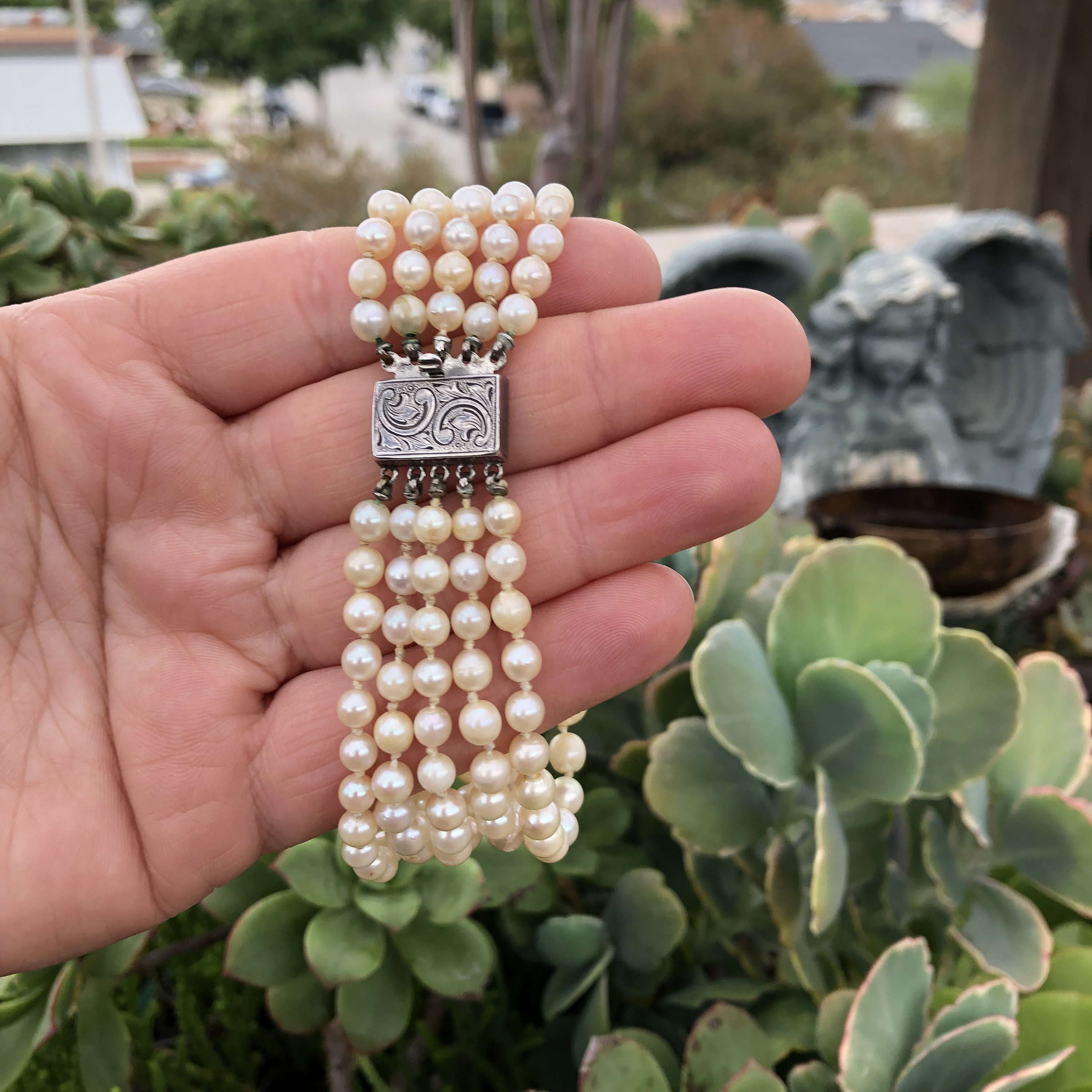 Vintage Beaded Faux Pearl Stretch Charm Watch Bracelet Victorian A Victorian slide bracelet is made from individual jeweled  main image 4