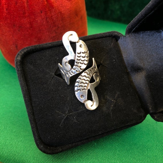 Sterling Silver Double Koi Fish Bypass Wrap Ring,… - image 1