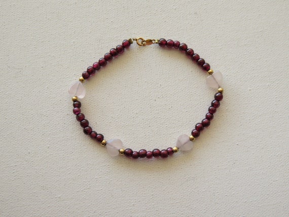 Darling 14k Gold Garnet and Rose Quartz Hearts Be… - image 1