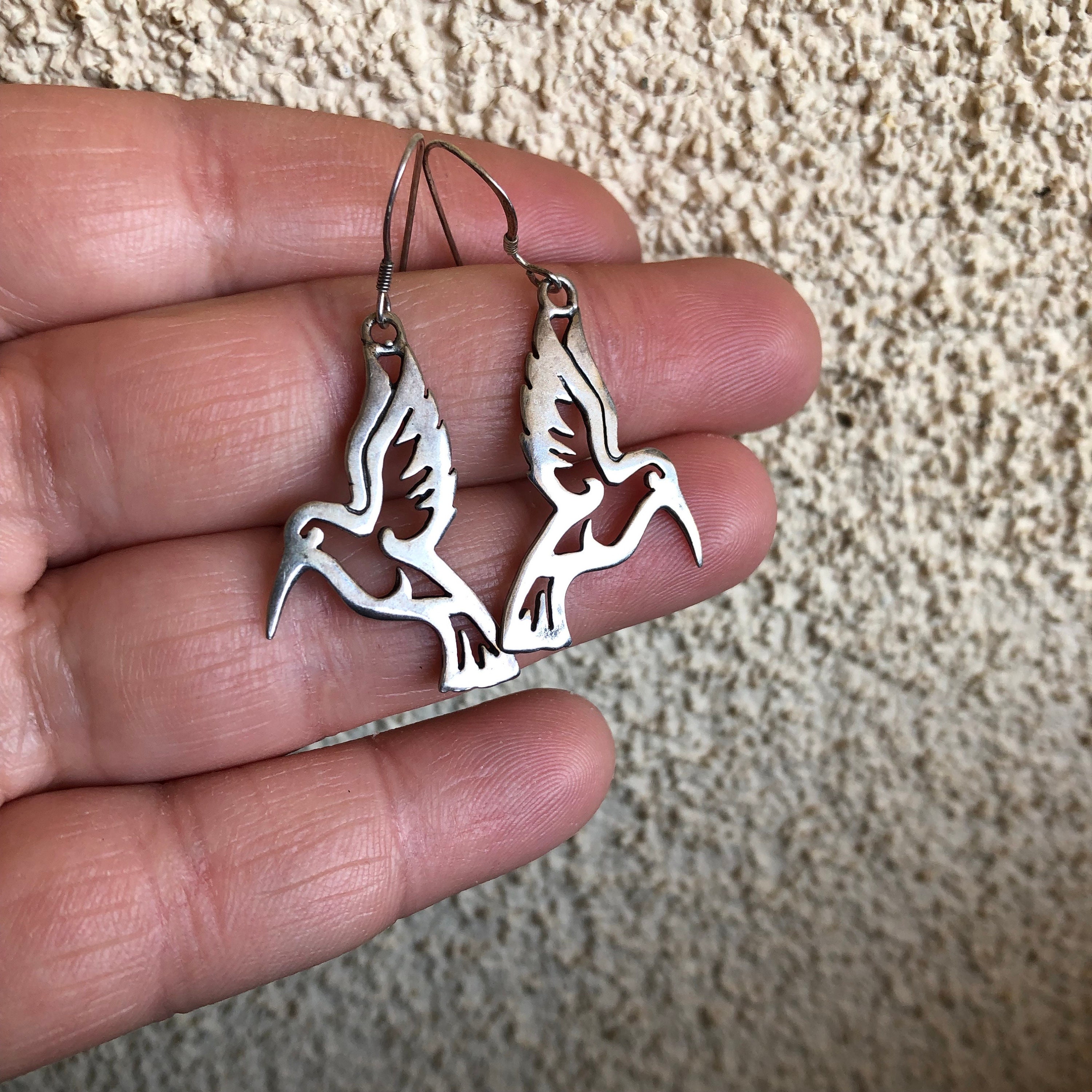 Vintage Navajo Sterling Silver Hummingbird Earrings, Signed GS by  display picture 1
