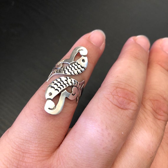 Sterling Silver Double Koi Fish Bypass Wrap Ring,… - image 6