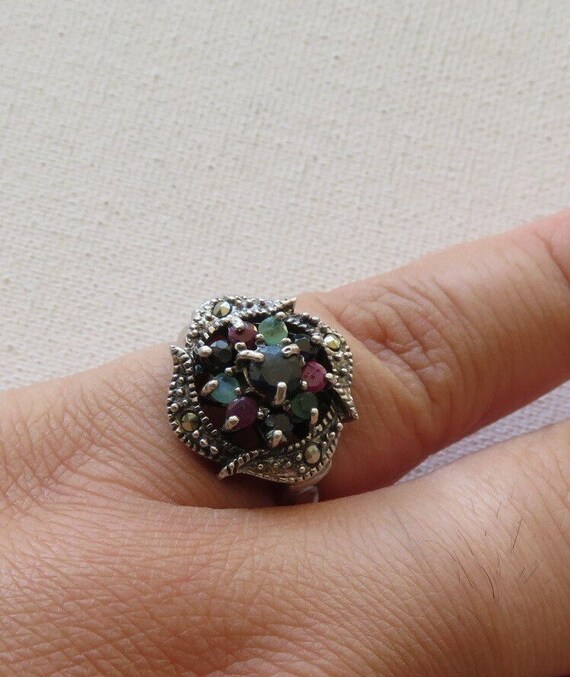 Mid-Century Sterling Silver Multi Raw Cut Stones … - image 5