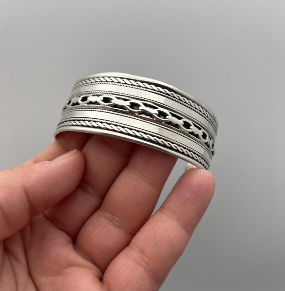 Mid Century Modern Solid Sterling Silver Wide Cuf… - image 3